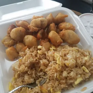 Sweet and sour pork with fried rice