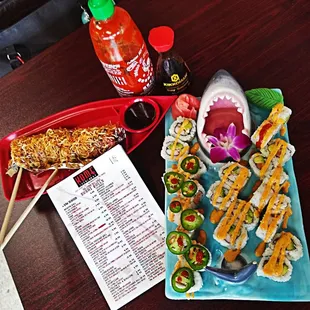 a variety of sushi items