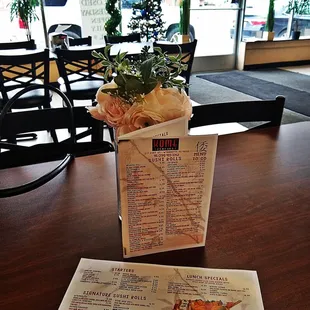 menu and flowers
