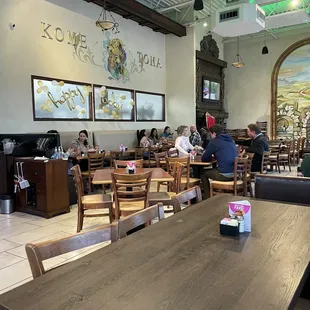 people sitting at tables in a restaurant