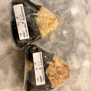 Ume/takuan and chicken/gobo musubi