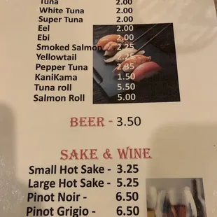 Happy hour menu