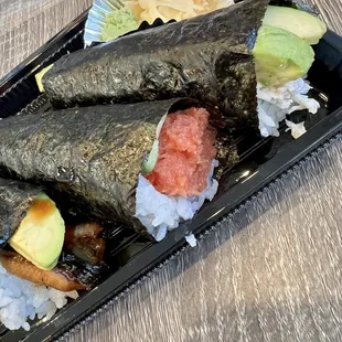 3 hand rolls lunch special (also came w/ miso soup not pictured)