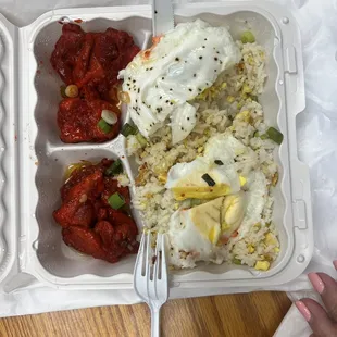 Tocsilog (tocino with egg over garlic fried rice)