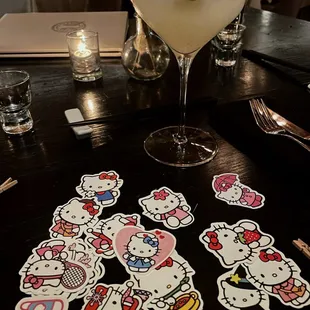 Lychee martini and hello kitty stickers.