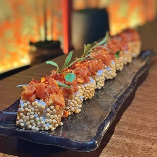 SPICY BLUEFIN TUNA  avocado, chili crisp.  Btw, had two...this was delicious!