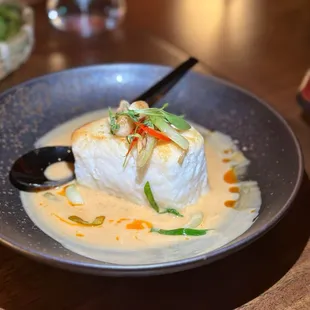 TOM KHA HALIBUT  coconut, lemongrass, ginger - overcooked