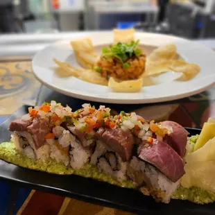 Cow-a-bunga Roll and Yellowtail tartare.