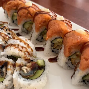 a variety of sushi rolls