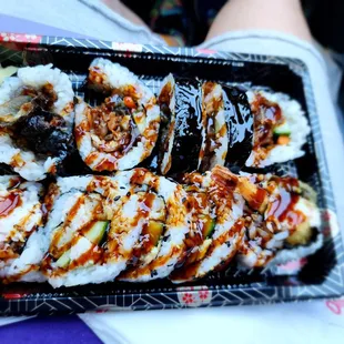 Alaska roll (top) and shrimp tempura roll (bottom)