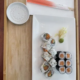 Spicy salmon and salmon roll