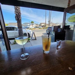 Cadillac margarita and white wine looking out towards 2nd street.