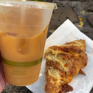 Ham and cheese croissant and cold brew w oat milk