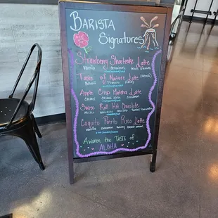 Creative signature menu of drinks