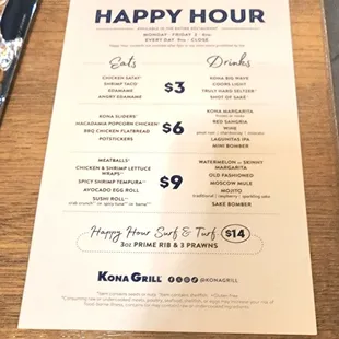 Happy Hour menu