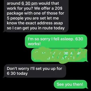 a text message sent by a customer