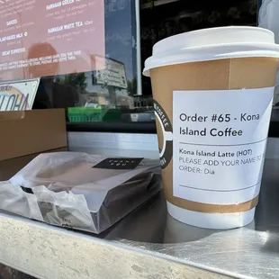 Kona Island latte and coconut banana bread.