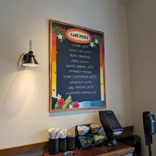 Menu right by the door. Missed this when we walked in, but now we have a good excuse to come back and try these yummy sounding drinks!