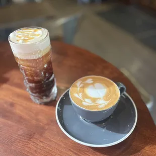 Iced americano with limited time salted-caramel cold foam + Italian cappuccino