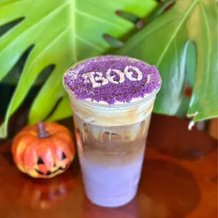 Ube Latte w/marshmallow cream foam, and Ube shortbread cookie crumble on top