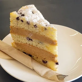 Blueberry Flapjack cake with layers of whipped maple cream filling!  A slice of IHOP!
