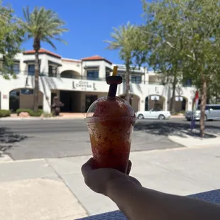 Shaved Mangonada , made with real fruit syrup .