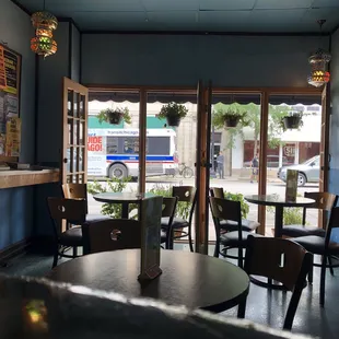 tables and chairs in a restaurant