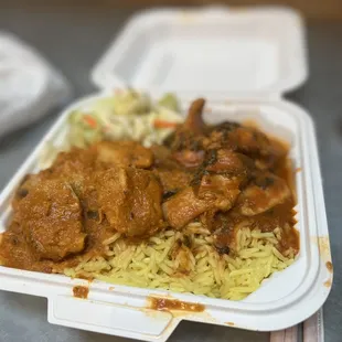 a take out container of food