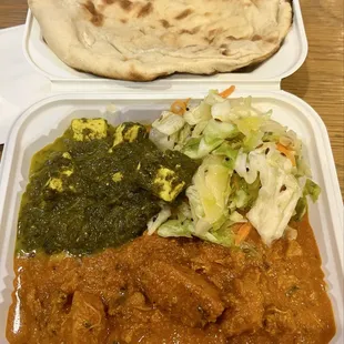 Masala Chicken, Saag Paneer, Naan