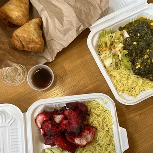 6.19.23 - samosas - tandoori chicken lunch plate - palak paneer lunch plate