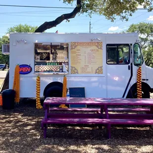 The truck and seating.