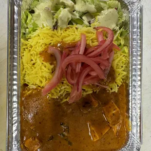 Paneer tikka masala | Rice | salad | jalapeño crema | pickle onion