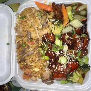 Bourbon chicken with combination fried rice (no shrimp)