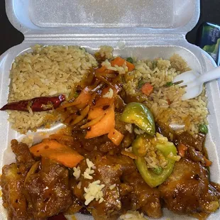Orange chicken dinner.