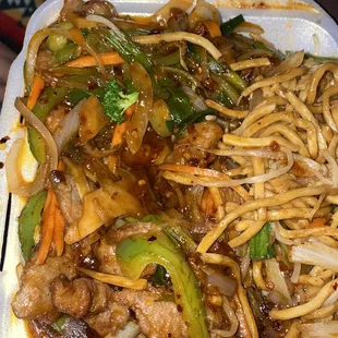 Beef and broccoli spicy w Lo Mein dinner