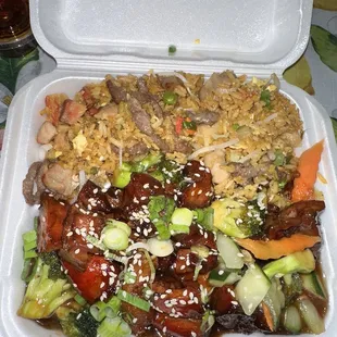 Bourbon chicken with combination fried rice (no shrimp)