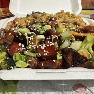 Bourbon chicken with combination fried rice (no shrimp)