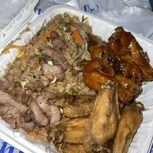 10 wings with pork fried rice , $17