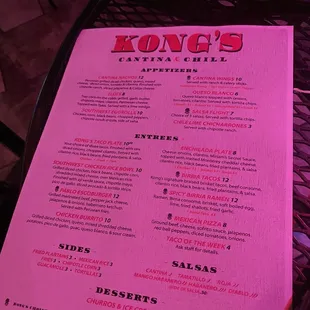 a menu on a table
