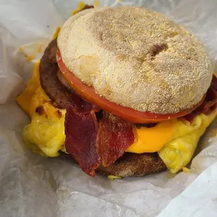 Delicious breakfast sandwich.