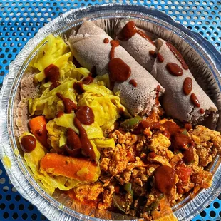 Chicken Tibs / Tikil Gomen / Injera
