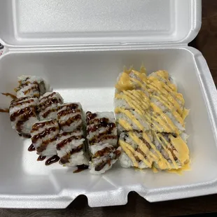 Shrimp Tempura and Spicy Salmon