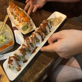 Teriyaki Roll in the forefront, I am not sure what the other one was, it was my son's!
