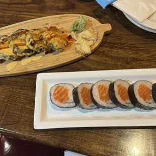 Godzilla roll and a salmon roll