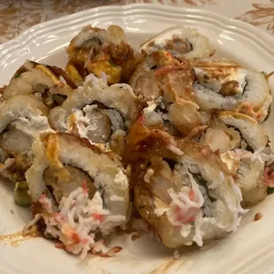 Gamecock roll. Was an absolute mess when I got home bc they werent in a proper container. Delicious though!!