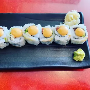 Spicy tuna roll with avocado and cream cheese