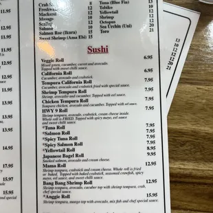 the menu for the restaurant