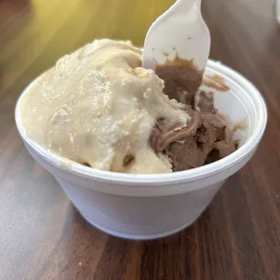 Caramel and chocolate ice cream.