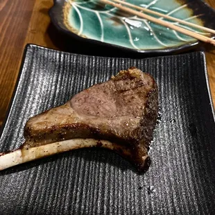 Smoked lamb chop yakatori--perfectly cooked with some char on the outside and perfectly juicy/tender inside.