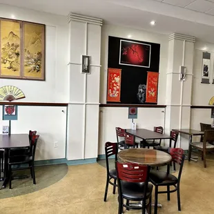 tables and chairs in a restaurant